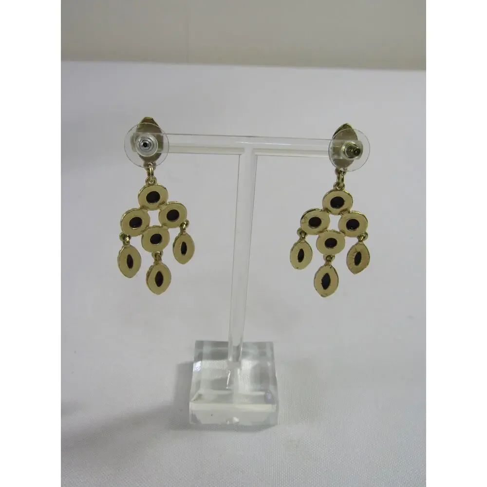 Black Bead Gold Tone Chandelier Dangly Earrings 2 1/4